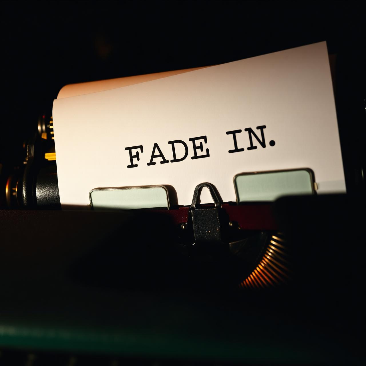 A vintage typewriter with a page reading FADE IN